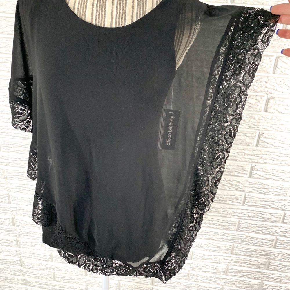 By & By Black Top Lace Trimmed Sheer Overlay - Picture 4 of 7